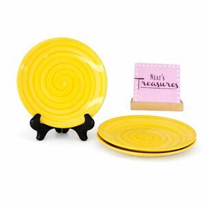 Tabletops SWIRL Yellow Sunshine Hand Painted Stoneware Round Salad Plate Set 3